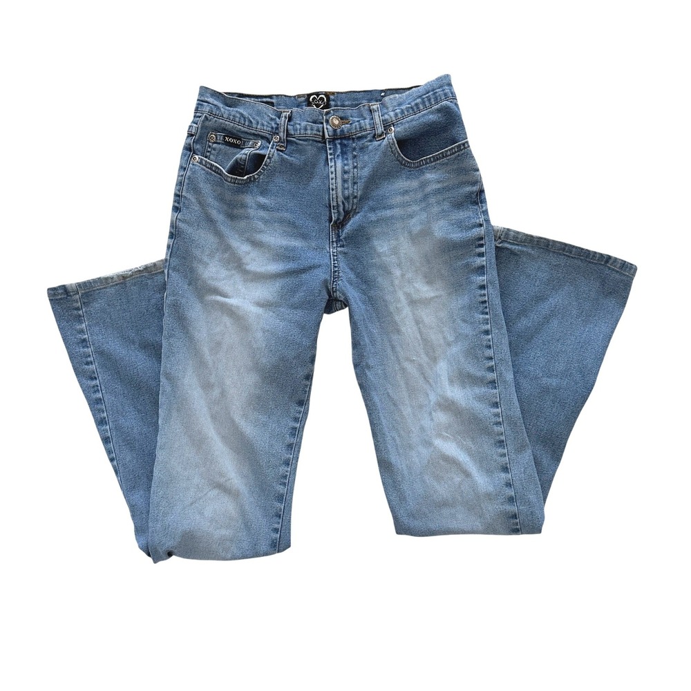 Y2K XOXO Light Wash Bootcut Jeans Heart Logo Mid Rise Western 2000s Chic M - Picture 5 of 8